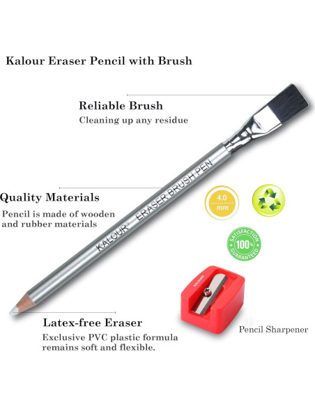 Lápices Borradores KALOUR - 6 Piezas con Brocha y Sacapuntas