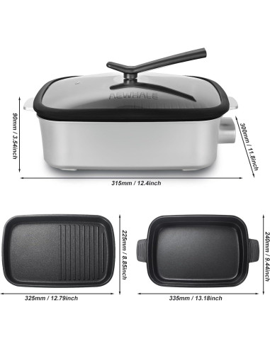 Parrilla Eléctrica Multifuncional AEWHALE 1400W Sin Humo