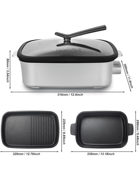 Parrilla Eléctrica Multifuncional AEWHALE 1400W Sin Humo
