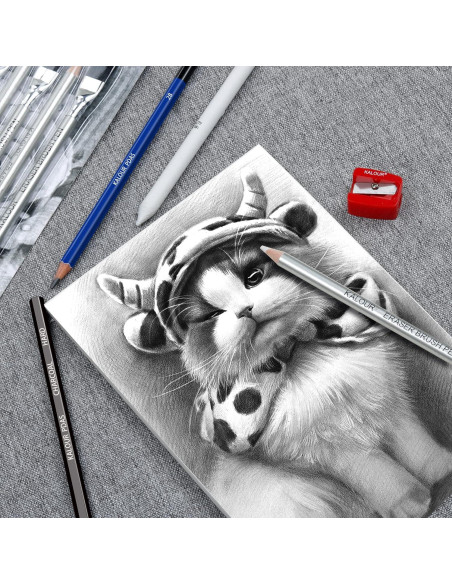 Lápices Borradores KALOUR - 6 Piezas con Brocha y Sacapuntas