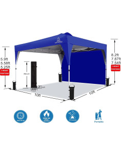 Carpa Plegable MAOO 3x3m Impermeable con Pared Lateral Azul 2