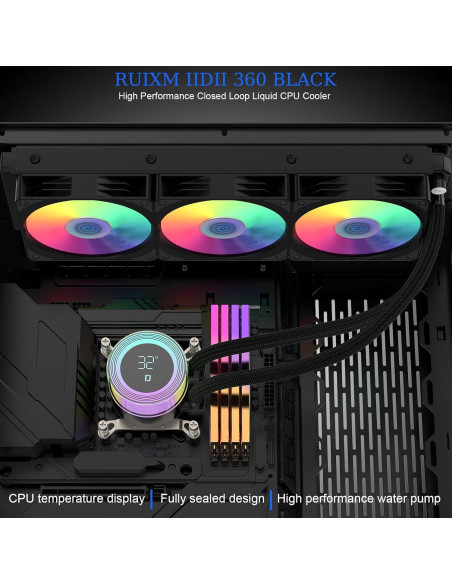 Enfriador AIO 360mm RUIXMIIDII con Pantalla Temperatura ARGB