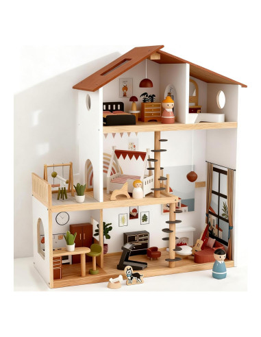 Casa de Muñecas de Madera ZippyZebra 6 Habitaciones 53 Piezas