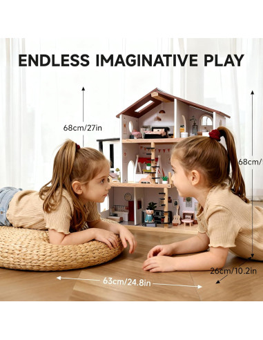 Casa de Muñecas de Madera ZippyZebra 6 Habitaciones 53 Piezas