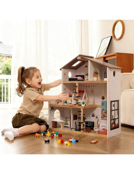 Casa de Muñecas de Madera ZippyZebra 6 Habitaciones 53 Piezas