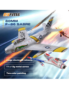 Avión RC FMS F-86 Skyblazer 80mm Azul PNP para Adultos 2