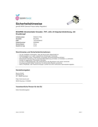 Codificador Rotativo Bourns PEL12T-4226F-S1024 24 Pulsos