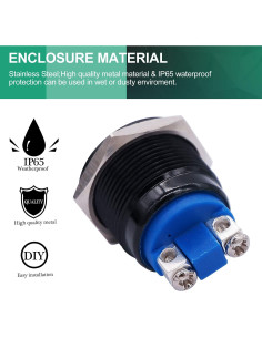 Interruptor de Botón Momentáneo Twidec 19mm Negro IP65 2