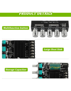 Amplificador Bluetooth 2.1 EPLZON ZK-MT21 50W+100W con Control de Agudos y Graves 2