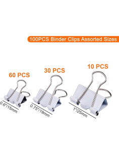Juego de Clips de Carpeta NEEWAY Blancos 100 Piezas Tamaños Mixtos 2