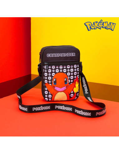 Bolsa Cruzada Pokemon Charmander Negra para Niños - 0.46L