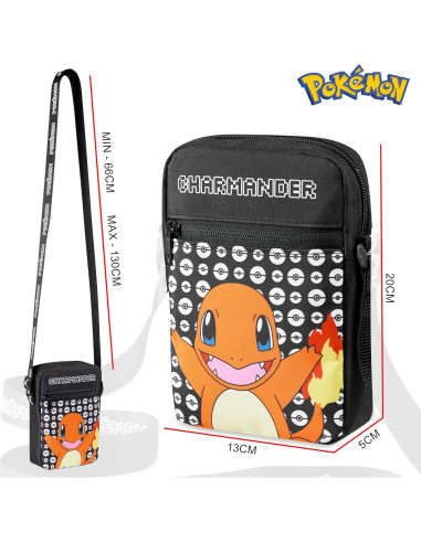 Bolsa Cruzada Pokemon Charmander Negra para Niños - 0.46L