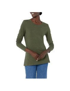 Camiseta de Manga Larga Amazon Essentials Mujeres Oliva X-Pequeña
