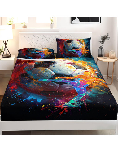 Juego de Sábanas Ajustadas AILONEN Individual Fútbol 3 Piezas