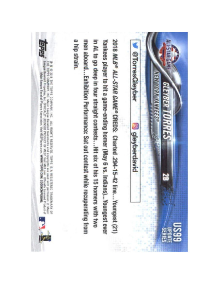 Tarjeta de Béisbol Gleyber Torres RC 2018 Topps Yankees