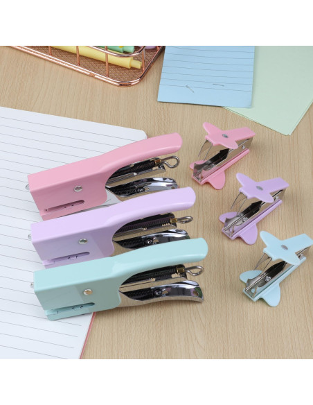 Grapadora de Mano Aacehlh Rosa Mini 15 Hojas + 750 Grapas