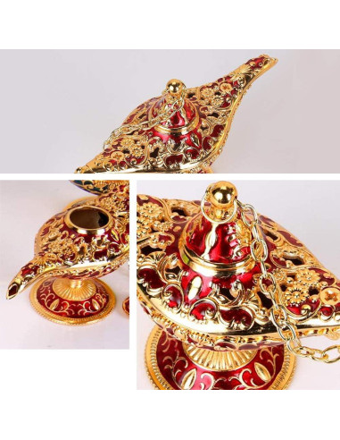 Lámpara Mágica de Aladino Vintage Oro y Rojo - Decoración y Joyería