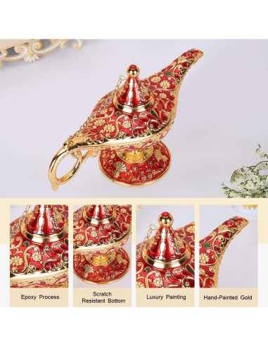 Lámpara Mágica de Aladino Vintage Oro y Rojo - Decoración y Joyería