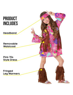 Disfraz Hippie para Niñas Morph - Conjunto 70s Mediano Rosa 2