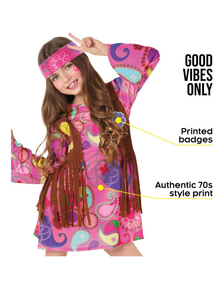 Disfraz Hippie para Niñas Morph - Conjunto 70s Mediano Rosa