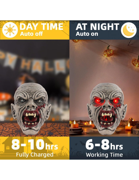 Cabeza de Zombie Solar JJALIGHTS 14.5 cm Decoración Halloween