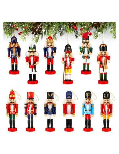 12 Adornos de Cascanueces de Madera para Navidad - Sumind