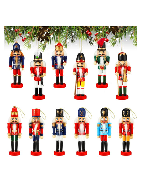 12 Adornos de Cascanueces de Madera para Navidad - Sumind