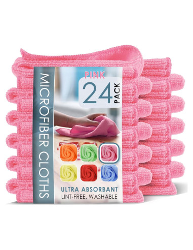 Paquete de 24 Paños de Microfibra Hearth & Harbor 30x30 cm Rosados