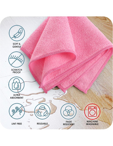 Paquete de 24 Paños de Microfibra Hearth & Harbor 30x30 cm Rosados