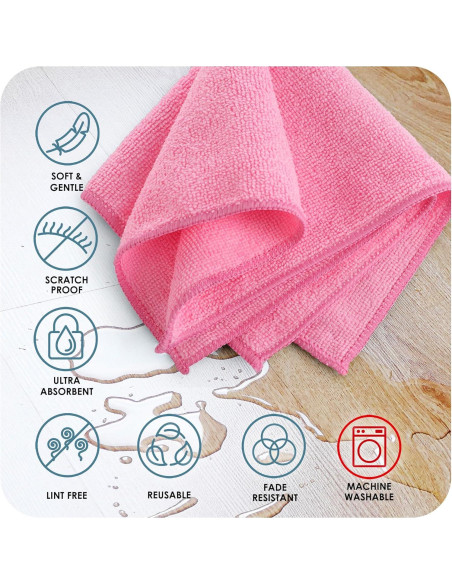 Paquete de 24 Paños de Microfibra Hearth & Harbor 30x30 cm Rosados