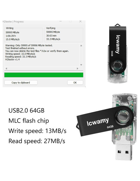 64GB Unidad Flash USB 2 Paquete TTUSB101 Velocidad 27MB/s