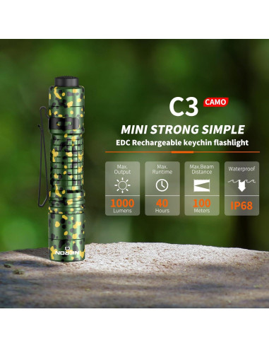 Linterna EDC NICRON C3 1000 Lúmenes Recargable Camuflaje