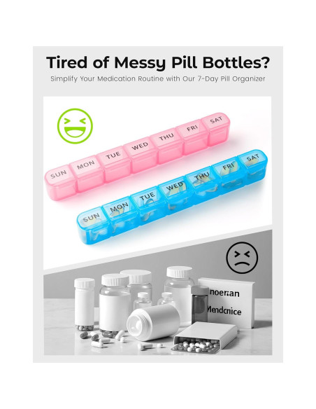 Organizador Semanal de Pastillas Daviky 2 Pack AM PM - Azul y Rosa