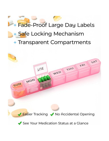 Organizador Semanal de Pastillas Daviky 2 Pack AM PM - Azul y Rosa