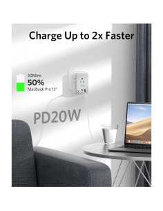 Adaptador de Enchufe de Viaje BESTEK 7 en 1 USB C Europa 2