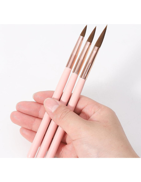 Juego de Pinceles para Uñas Acrílicas ZEOHBETY 3 Pcs Rosa