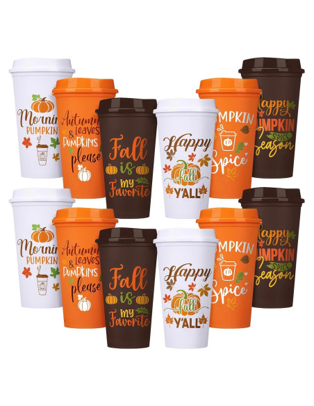 Pack 12 Tazas Reutilizables Pickmesh 0.47 L Otoño con Tapa