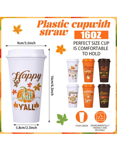 Pack 12 Tazas Reutilizables Pickmesh 0.47 L Otoño con Tapa