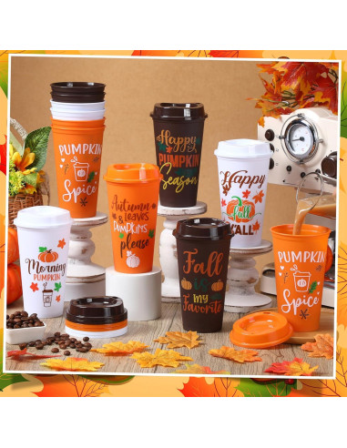 Pack 12 Tazas Reutilizables Pickmesh 0.47 L Otoño con Tapa