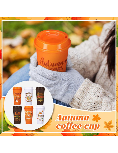 Pack 12 Tazas Reutilizables Pickmesh 0.47 L Otoño con Tapa