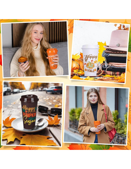 Pack 12 Tazas Reutilizables Pickmesh 0.47 L Otoño con Tapa