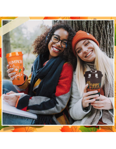 Pack 12 Tazas Reutilizables Pickmesh 0.47 L Otoño con Tapa