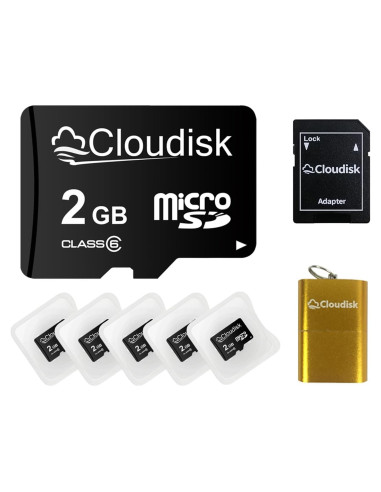 Paquete de 5 Tarjetas Micro SD 2GB Cloudisk C6 con Adaptador