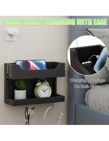 Organizador de Noche de Madera NiHome con Ganchos Magnéticos