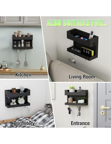 Organizador de Noche de Madera NiHome con Ganchos Magnéticos