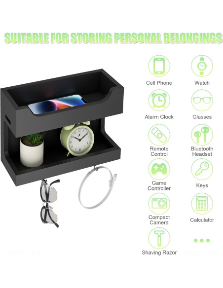 Organizador de Noche de Madera NiHome con Ganchos Magnéticos