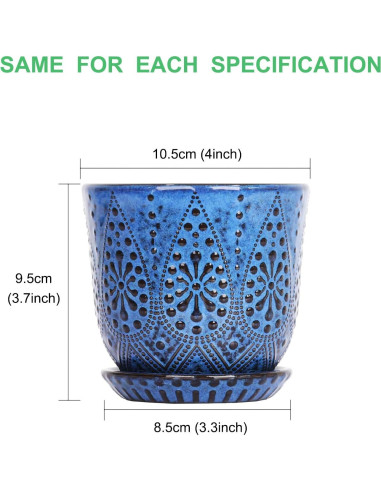 Macetas Suculentas Gepege - Juego de 4 Cerámicas 10 cm Azul