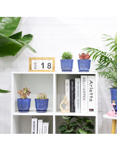 Macetas Suculentas Gepege - Juego de 4 Cerámicas 10 cm Azul