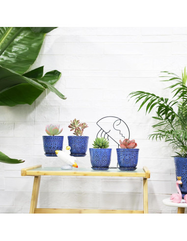 Macetas Suculentas Gepege - Juego de 4 Cerámicas 10 cm Azul