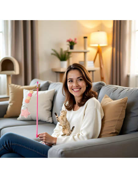 Juguete de palo para gatos Enyolidimk rosa con bola de felpa